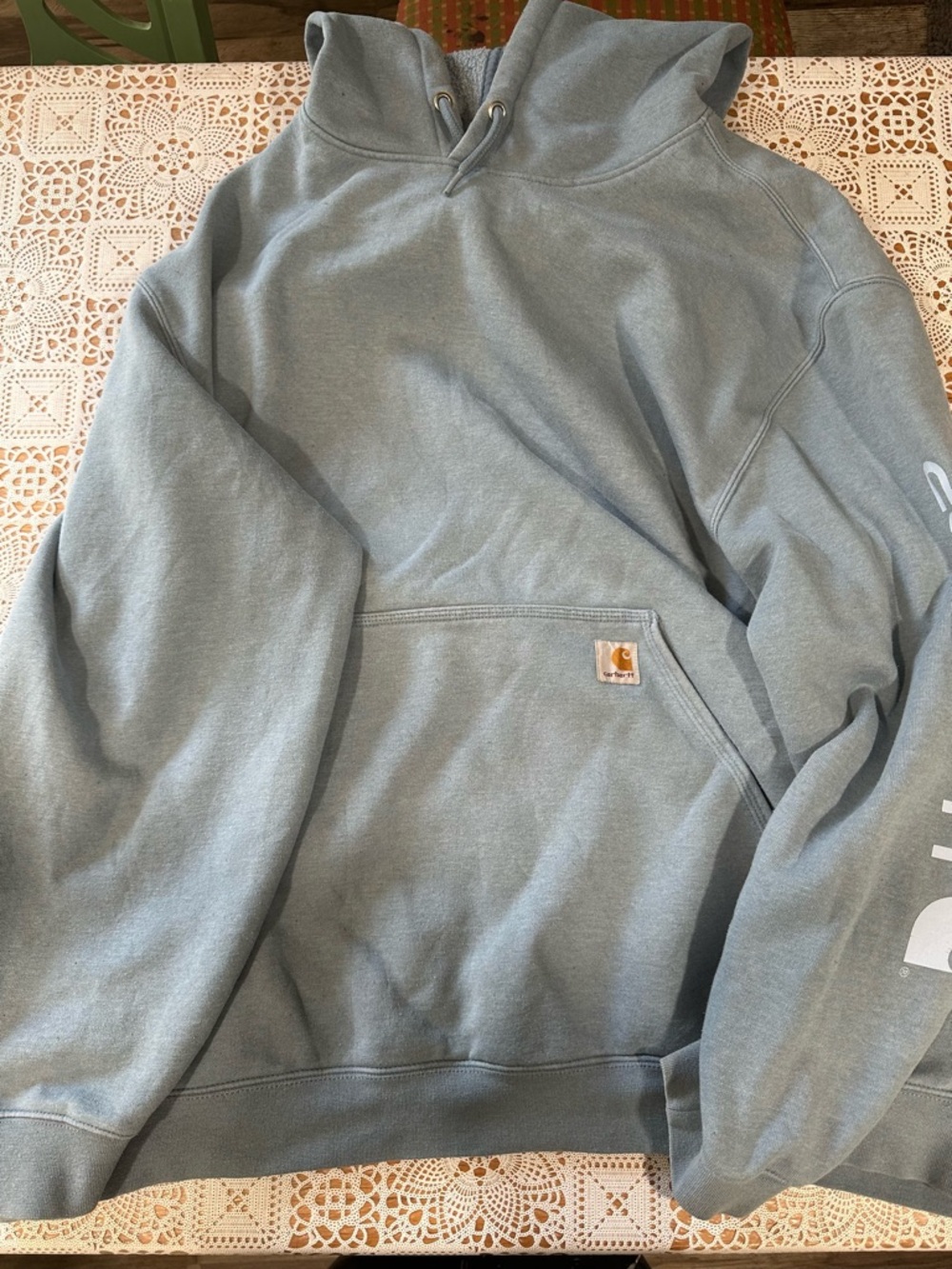 Carhartt Hoodie 4XL Loose Fit Blue Sleeve Logo Pullover Heavyweight Mens